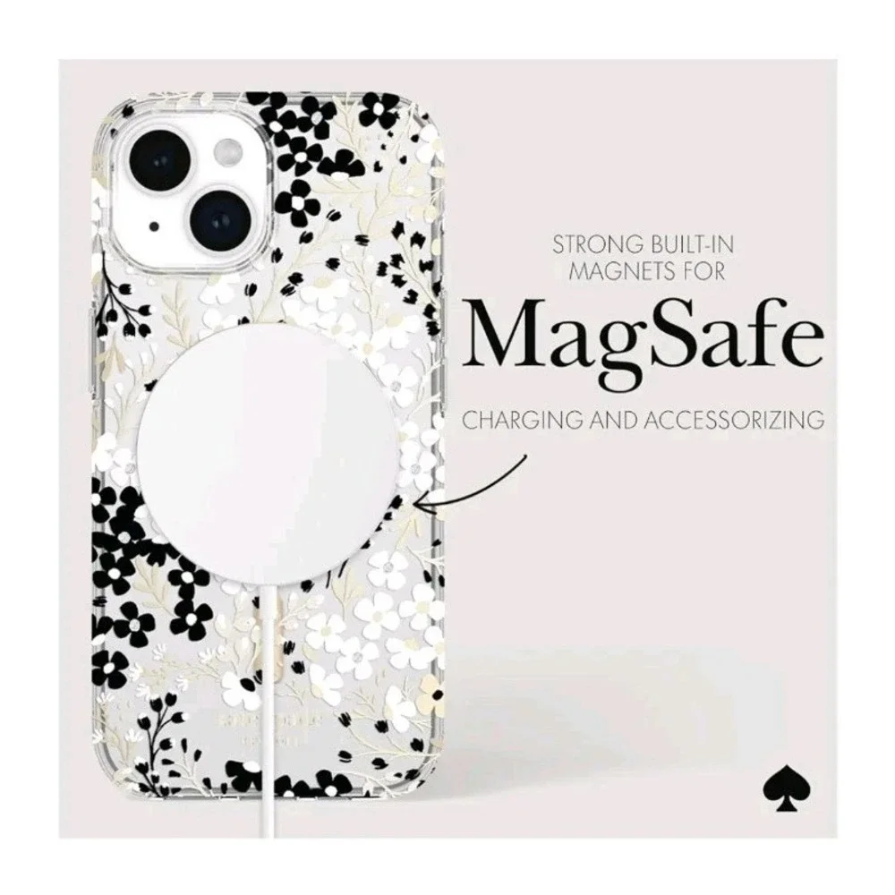 kate spade New York Case for iPhone 15/14 Plus w MagSafe Clear Floral Gold Black